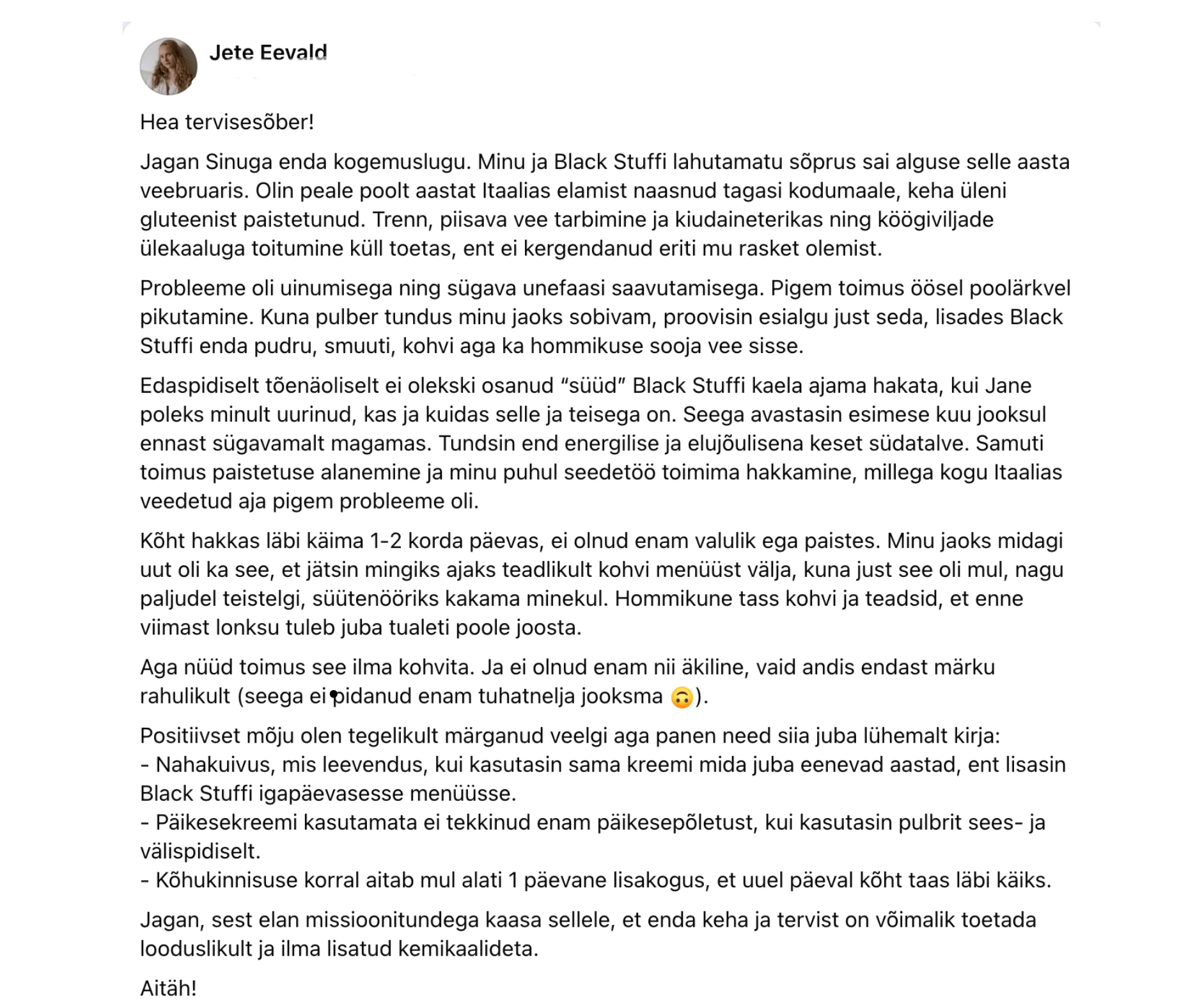 Jete Eevald tagasiside