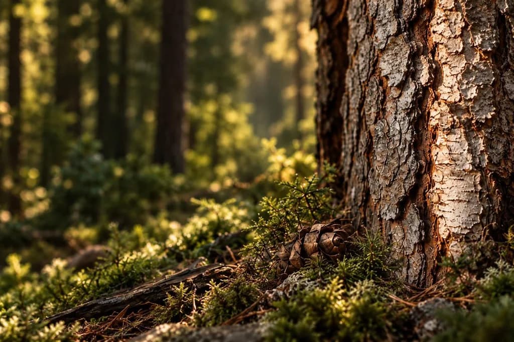 Männikäbi ja puukoor metsas